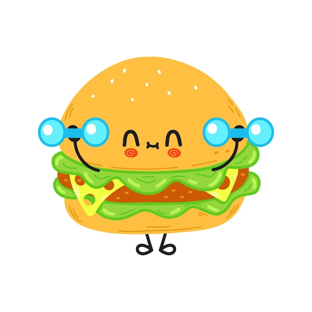 Süßer lustiger hamburger mit hanteln