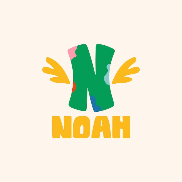 Vektor süßer lustiger initialenname von noah, logo-initialen noah, identitätsname für kinderjungen