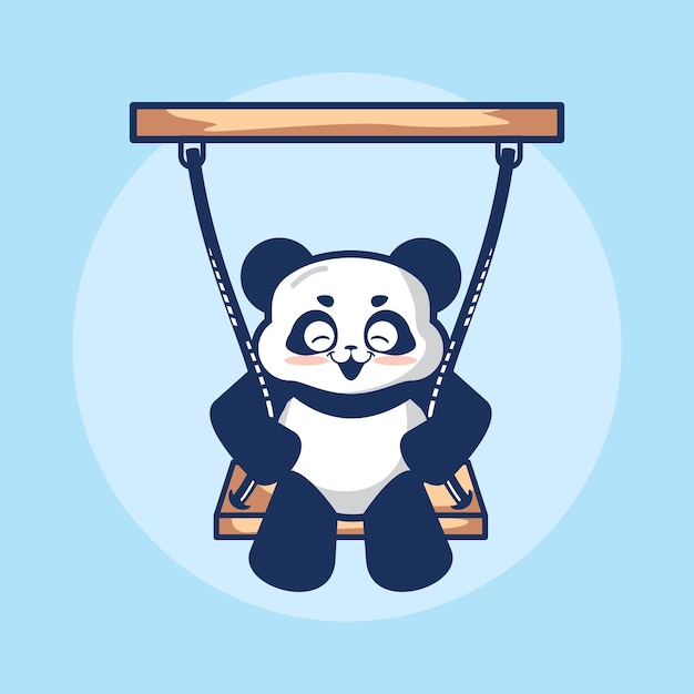 süßer Panda, der Schaukel kawaii Cartoon-Illustration spielt