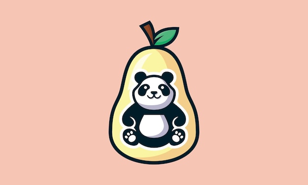 Vektor süßer panda mit avocado-frucht im flachen stil