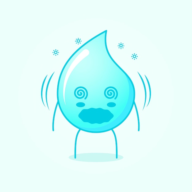 Süßer wasserkarikatur mit schwindelerregendem ausdruck und rollenden augen. verwendet für emoticon, logo, maskottchen und symbol