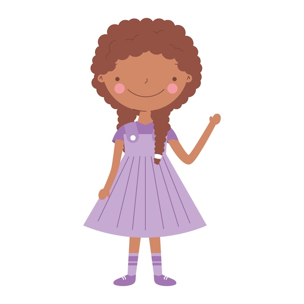 Süßes afro-mädchen mit zöpfen und lila kleid-vektorillustration