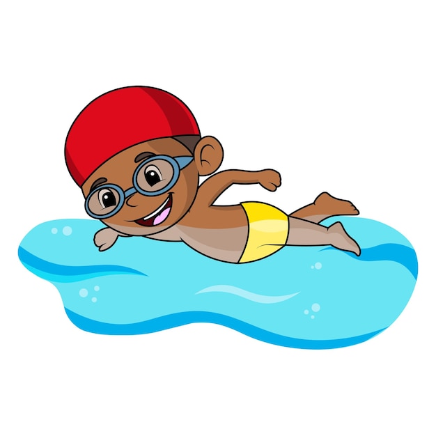 Vektor süßes afroamerikanisches kind, das cliparts schwimmt