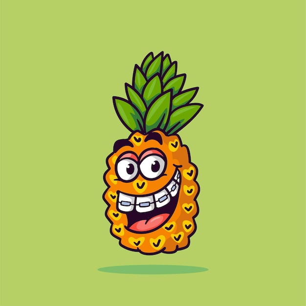 Süßes ananas-maskottchen, großes lächeln und fröhliches gesicht