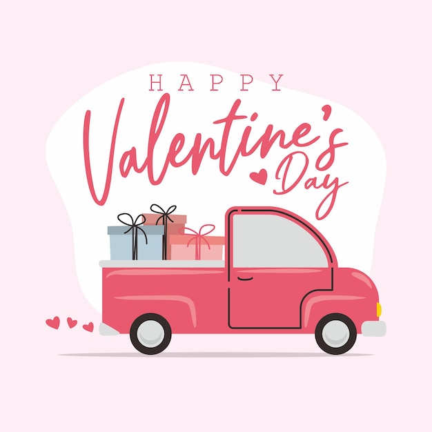 Vektor süßes auto mit großem geschenk zum valentinstag