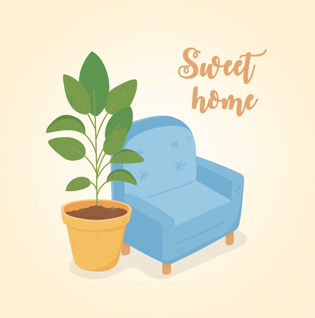 Süßes blaues sofa topfpflanzendekoration