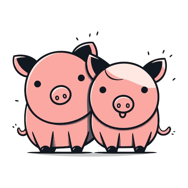 Vektor süßes cartoon-schweinchenpaar handgezeichnetes vektorbild, isoliert auf weißem hintergrund