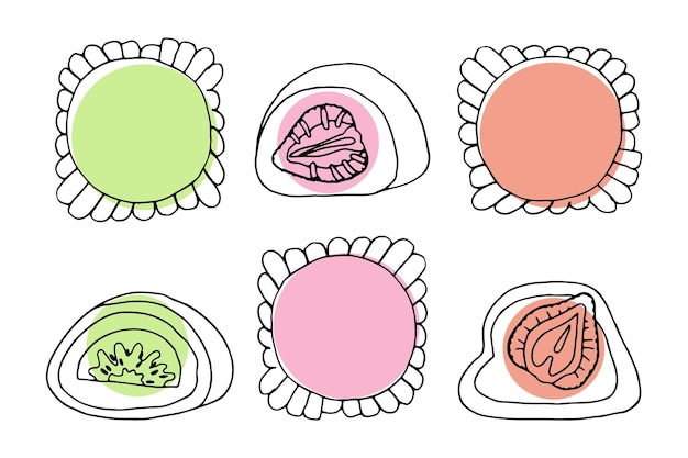 Süßes dessert aus japanischem mochi mit vielen geschmacksrichtungen flache vektorillustration mit gesundem süßem snack für den nationalen mochi-tag des bannerposter-menüs