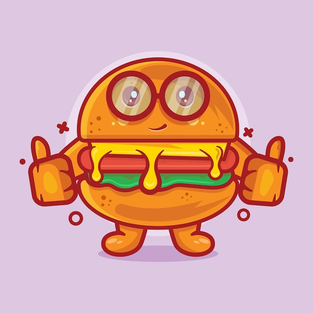 Vektor süßes hamburger essen charakter maskottchen mit daumen hoch handgeste isoliert cartoon