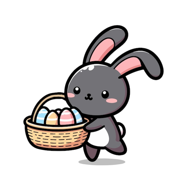 Vektor süßes kaninchen hält eier im korb illustration