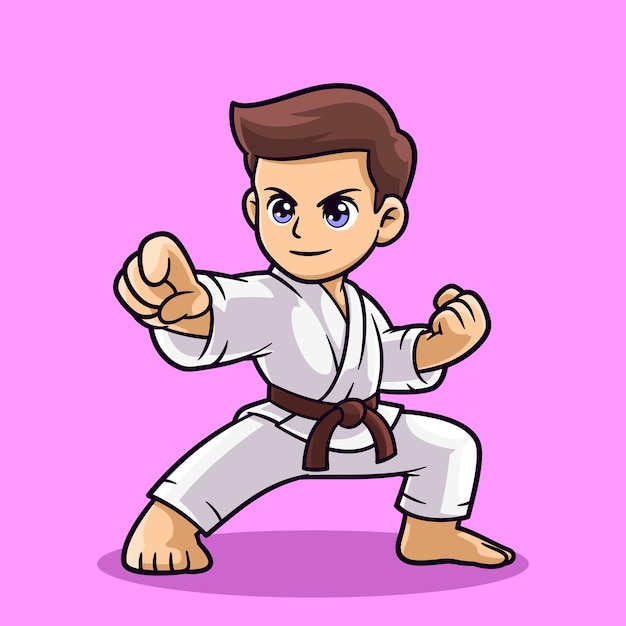 Süßes karate-kind-jungen-cartoon-stil-vektor-illustration