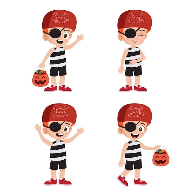 Süßes kind mit piratenkostüm für halloween stock vector