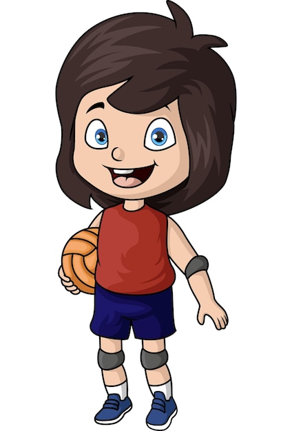 Vektor süßes kleines cartoon-mädchen spielt basketball