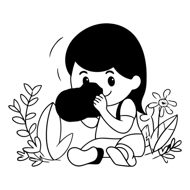 Süßes kleines Mädchen mit Kamera im Garten VektorIllustration