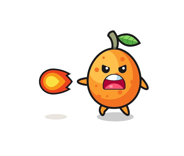 Süßes kumquat-maskottchen schießt feuerkraft