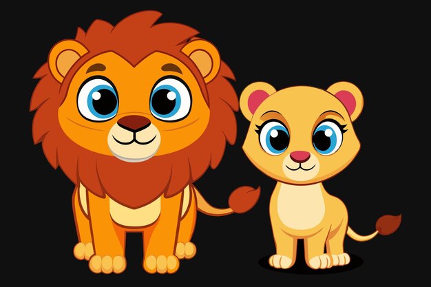 süßes Löwenpaar auf schwarzem Hintergrund Vektor-Illustration