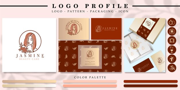 süßes mädchen- oder frauenlogo-branding mit muster- und symbolsatz