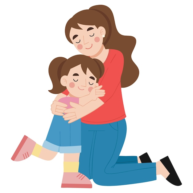 Süßes Mädchen umarmt seine Mutter - Zeichentrickfilm-Illustration