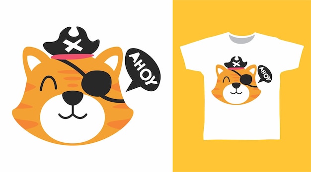 Vektor süßes piraten-tiger-t-shirt-design