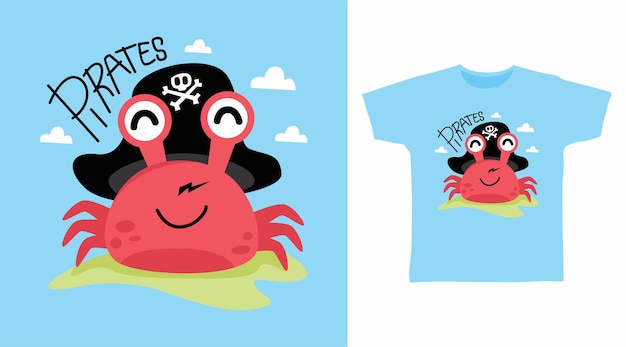 Süßes piratenkrabben-t-shirt-design