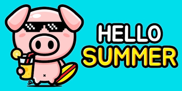 Süßes schwein mit sommergrußbanner