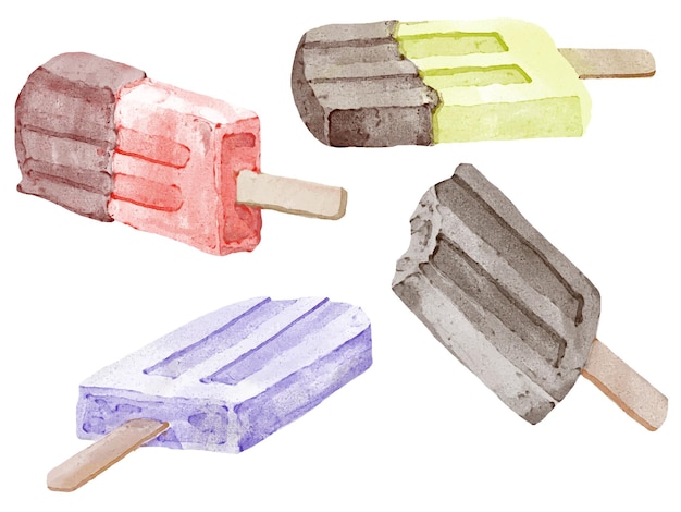 Süßes sommerdessert popsicles und ice cream isolierter aquarell-malstil