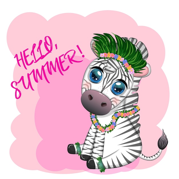 Vektor süßes zebra im hula-tänzer-kostüm hawaii kinderfigur sommerferien urlaub