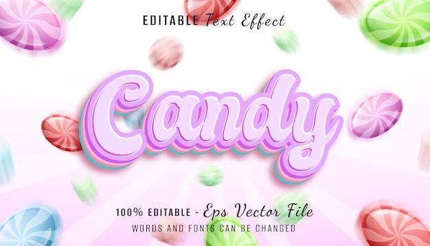 Süßigkeiten 3D-Text-Effekt-Design mit Lollipop-Hintergrund