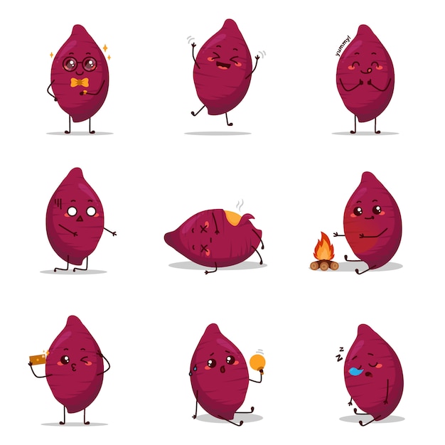Süßkartoffel charakter symbol animation cartoon maskottchen aufkleber ausdruck