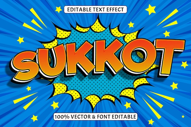 Sukkot bearbeitbarer texteffekt 3 dimensionen prägen comic-stil