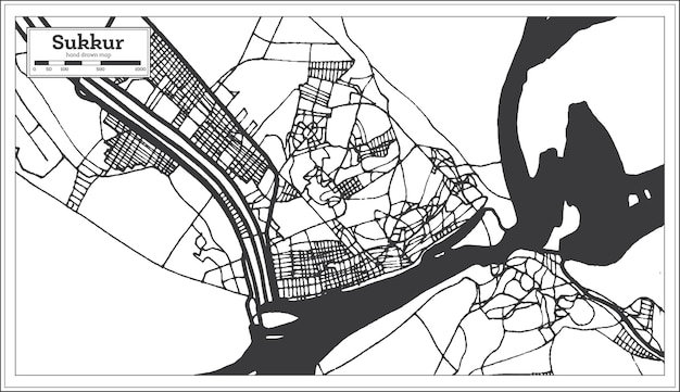 Sukkur pakistan stadtplan im retro-stil in schwarz-weiß-farbe