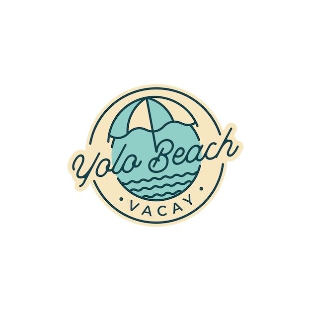 Summer beach vacation und sea ocean wave mit regenschirm-logo-design