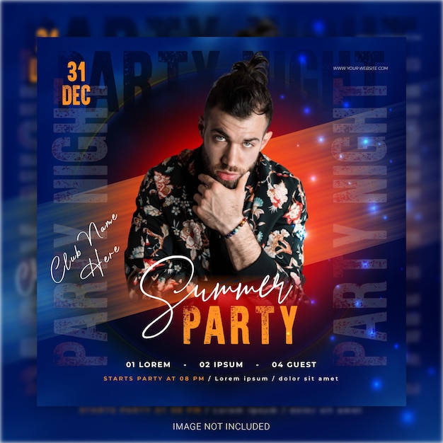 Vektor summer party night club flyer und social media post template design