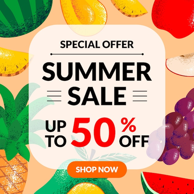 Vektor summer sale banner mit stücken von früchten