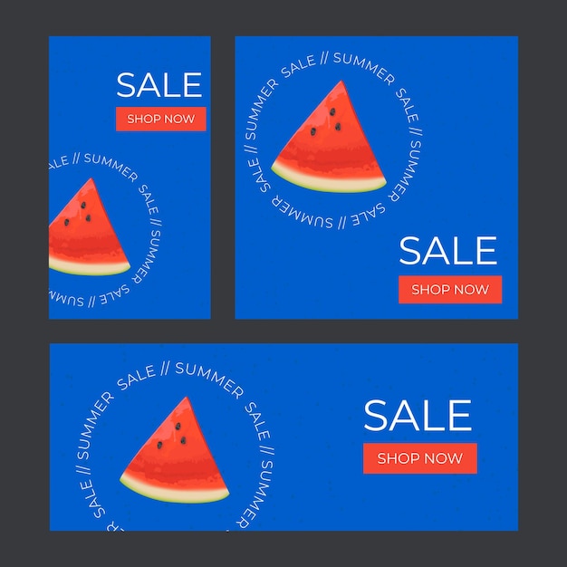 Summer sale banner set vorlage für social media stories ads vector summer sale banner in modernem design mit wassermelonenscheiben sammlung von vertikalen, horizontalen und quadratischen bannern