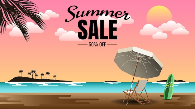 Vektor summer sale masthead mit sommerlandschaft hintergrundillustration