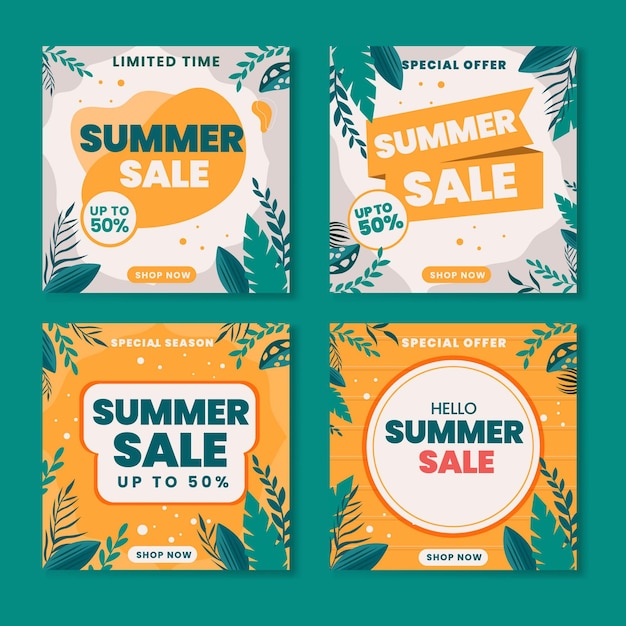 Summer sale social media-vorlage mit flat leaf