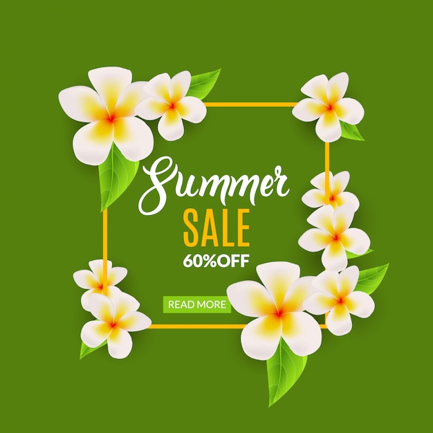 Summer sale werbeplakat mit blumen. sommer rabatt verkauf rahmen