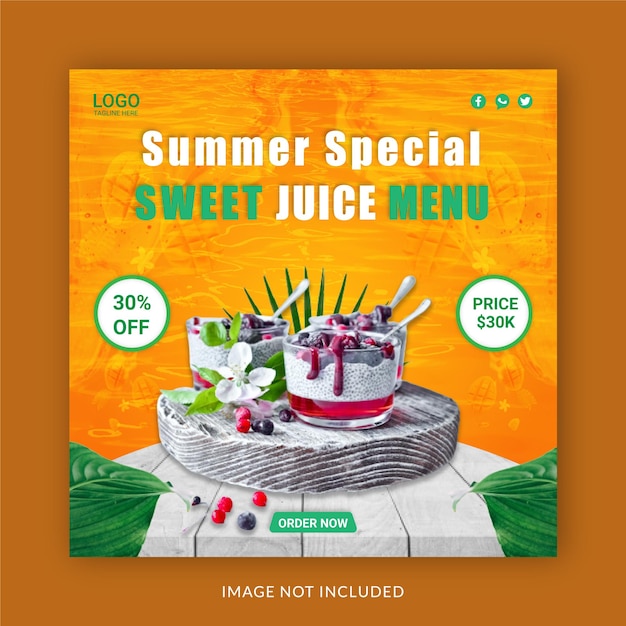 Summer special sweet juice menu instagram banner ad konzept social media post template