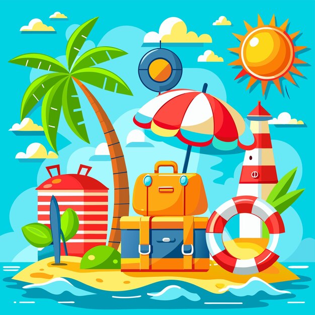 Vektor summer vacation holiday travel beach elements hand drawn flat stylish cartoon sticker icon concept