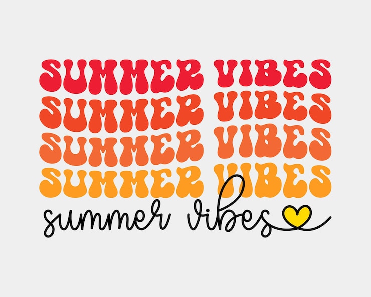 Vektor summer vibes zitieren retro-willkommensschild mit farbenfroher typografischer herzkunst auf weißem hintergrund