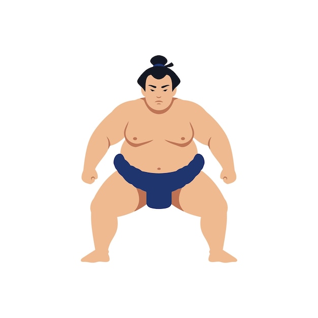 Sumo-Ringer in einem traditionellen Mawashi, der sich auf ein Spiel vorbereitet und einen flachen Design-Stil in lebendigen Farben zeigt