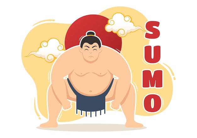 Sumo-wrestler-illustration mit kämpfender japanischer traditioneller kampfkunst und sportaktivität