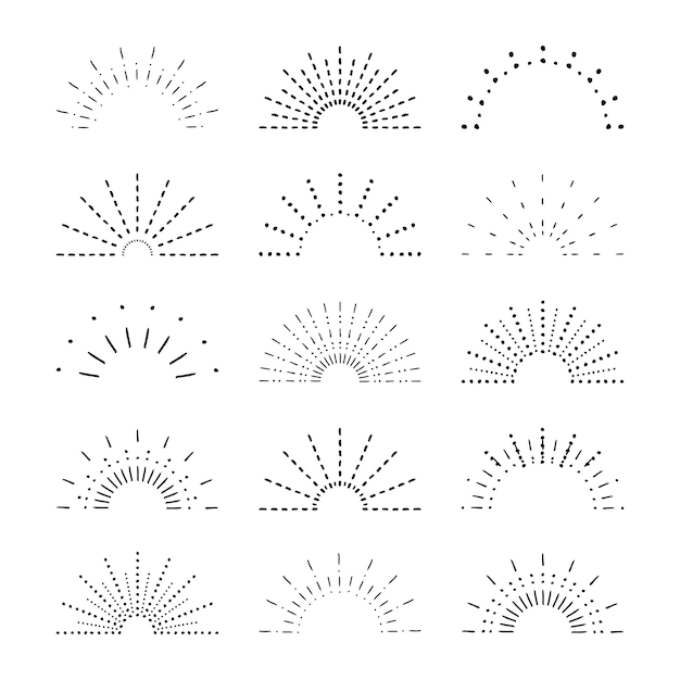 Sunburst-set vintage-sonnenaufgang-sammlung vektor-lichtstrahlen-elemente feuerwerk-explosionssterne