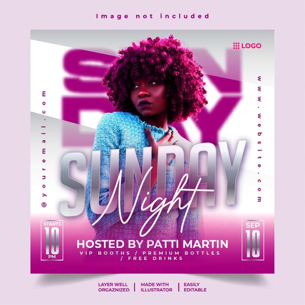 Sunday night party club dj party flyer social media post banner vorlage