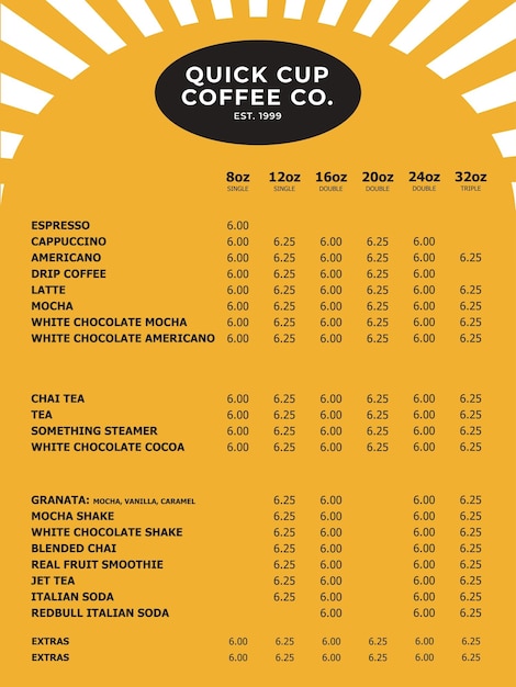Sunrise cafe kaffee-menü vertikal