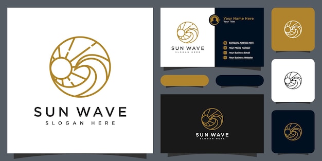 Sunset wave logo design-vorlage und visitenkarte