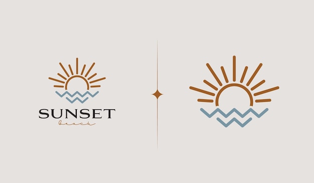 Sunset Wave Monoline Logo Vorlage Universelles kreatives Premium-Symbol Vektorillustration