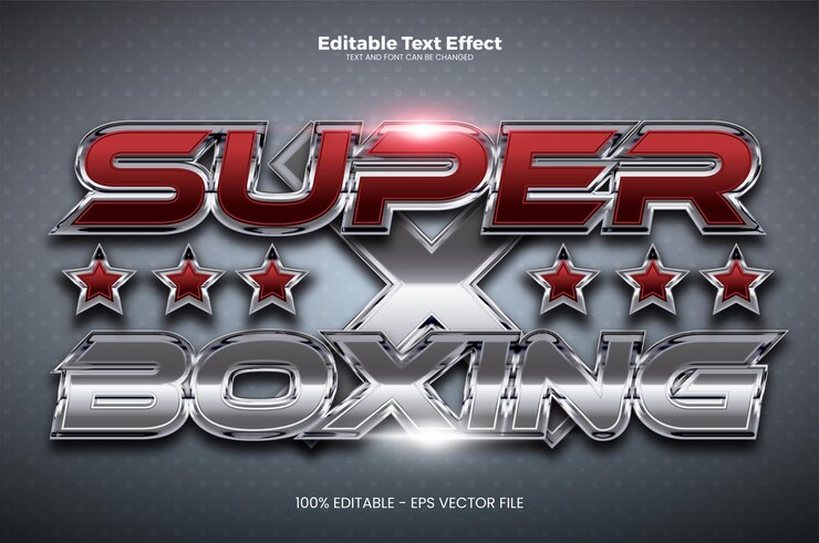 Vektor super boxing tournament bearbeitbarer texteffekt im modernen trendstil