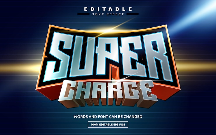 Vektor super charge 3d editierbare texteffektvorlage
